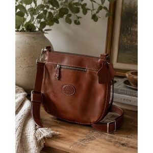 Roots Canada Horween Leather Crossbody Bag Cognac Brown Convertible Purse